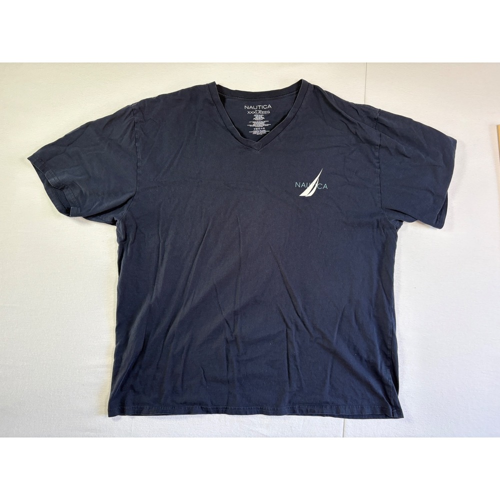 Nautica Mens XXXL Navy Blue V-Neck Graphic T-Shirt Sail Logo Cotton